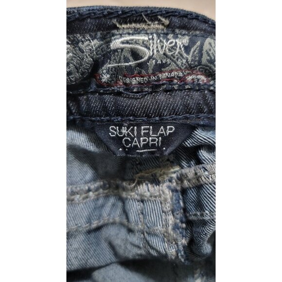 Silver Jeans Co Womens Blue Suki Flap Pockets Capri Denim Mid Rise Size 24 - Picture 7 of 11